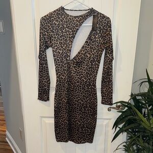 Yandy Brown and Black Asymmetrical Long Sleeve Bodycon Dress